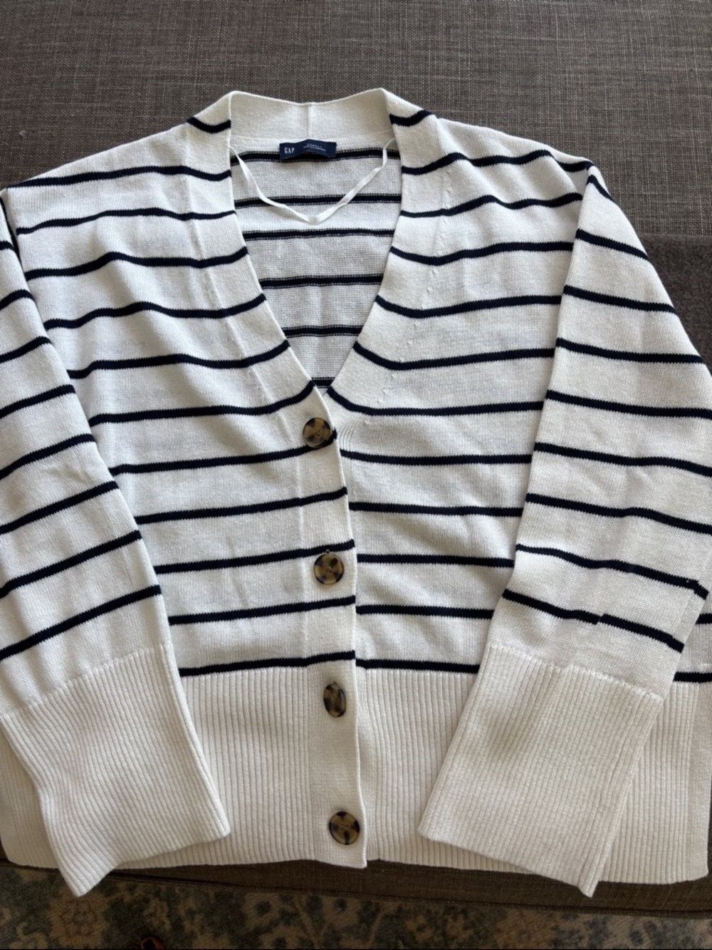 Gap Cream and Navy Striped Button Cardigan in linen blend